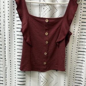 Caution To The Wind Maroon Button-Down Blouse